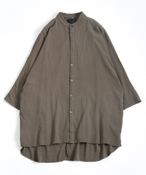 OURET（オーレット）の「マオカラーポンチョ -　100/2強撚ガーゼ　-（シャツ/ブラウス・メンズ・ブラック/グリーン系その他/ベージュ・1/2/3）」の19枚目の写真