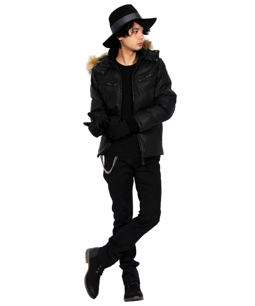 ８(eight)（エイト）の「ファー付き 中綿 PUレザージャケット ブルゾン （ダウンジャケット/コート・メンズ・ブラック/キャメル/ブラウン・MEDIUM/LARGE/X-LARGE）」の11枚目の写真