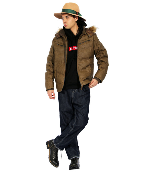 ８(eight)（エイト）の「ファー付き 中綿 PUレザージャケット ブルゾン （ダウンジャケット/コート・メンズ・ブラック/キャメル/ブラウン・MEDIUM/LARGE/X-LARGE）」の13枚目の写真