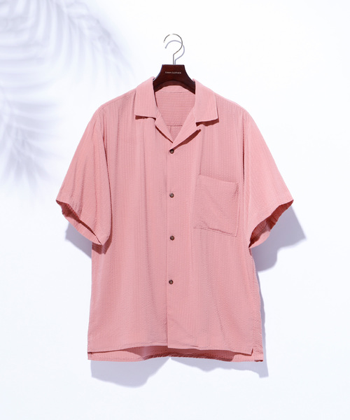 EMMA CLOTHES（エマクローズ）の「ドビークロス ストライプ オープンカラー半袖シャツ（シャツ/ブラウス・メンズ・ホワイト/ブラック/ネイビー/ピンク/イエロー/マスタード・M/L/XL）」の6枚目の写真