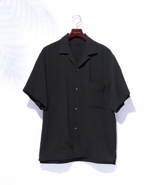 EMMA CLOTHES（エマクローズ）の「ドビークロス ストライプ オープンカラー半袖シャツ（シャツ/ブラウス・メンズ・ホワイト/ブラック/ネイビー/ピンク/イエロー/マスタード・M/L/XL）」の3枚目の写真