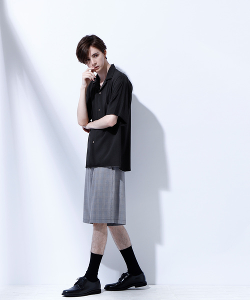 EMMA CLOTHES（エマクローズ）の「ドビークロス ストライプ オープンカラー半袖シャツ（シャツ/ブラウス・メンズ・ホワイト/ブラック/ネイビー/ピンク/イエロー/マスタード・M/L/XL）」の8枚目の写真