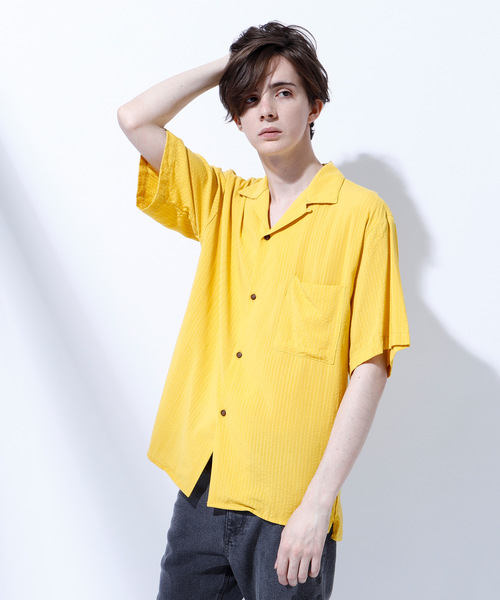 EMMA CLOTHES（エマクローズ）の「ドビークロス ストライプ オープンカラー半袖シャツ（シャツ/ブラウス・メンズ・ホワイト/ブラック/ネイビー/ピンク/イエロー/マスタード・M/L/XL）」の16枚目の写真