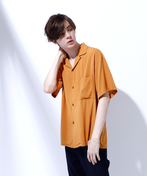 EMMA CLOTHES（エマクローズ）の「ドビークロス ストライプ オープンカラー半袖シャツ（シャツ/ブラウス・メンズ・ホワイト/ブラック/ネイビー/ピンク/イエロー/マスタード・M/L/XL）」の17枚目の写真