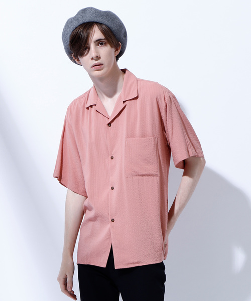 EMMA CLOTHES（エマクローズ）の「ドビークロス ストライプ オープンカラー半袖シャツ（シャツ/ブラウス・メンズ・ホワイト/ブラック/ネイビー/ピンク/イエロー/マスタード・M/L/XL）」の18枚目の写真