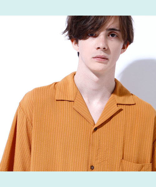 EMMA CLOTHES（エマクローズ）の「ドビークロス ストライプ オープンカラー半袖シャツ（シャツ/ブラウス・メンズ・ホワイト/ブラック/ネイビー/ピンク/イエロー/マスタード・M/L/XL）」の19枚目の写真