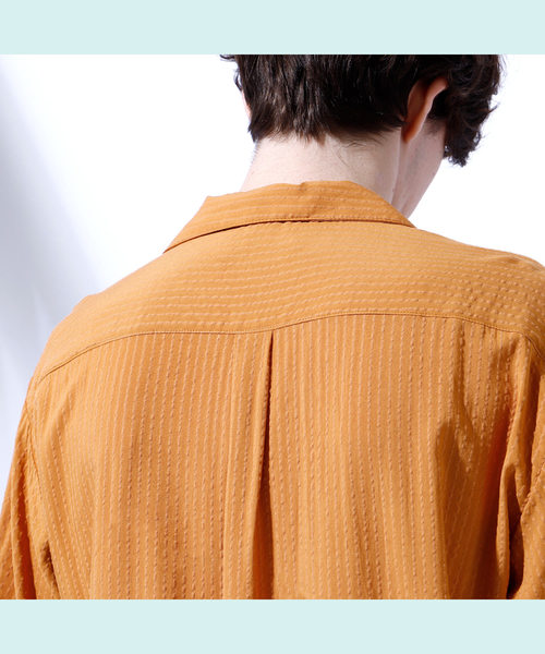 EMMA CLOTHES（エマクローズ）の「ドビークロス ストライプ オープンカラー半袖シャツ（シャツ/ブラウス・メンズ・ホワイト/ブラック/ネイビー/ピンク/イエロー/マスタード・M/L/XL）」の21枚目の写真