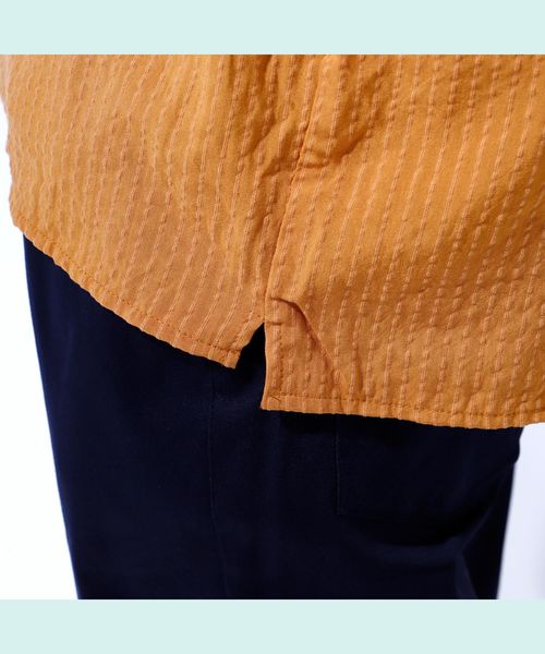 EMMA CLOTHES（エマクローズ）の「ドビークロス ストライプ オープンカラー半袖シャツ（シャツ/ブラウス・メンズ・ホワイト/ブラック/ネイビー/ピンク/イエロー/マスタード・M/L/XL）」の22枚目の写真