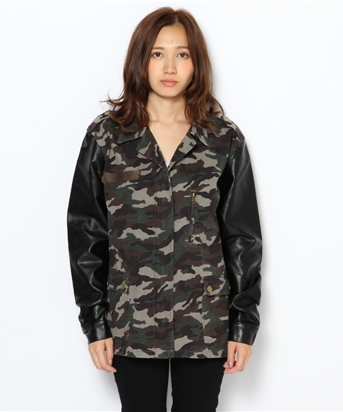 WEGO（ウィゴー）の「WEGO/フェイクレザースリーブF2ジャケット（ミリタリージャケット・レディース・カーキ/その他1・FREE）」の3枚目の写真