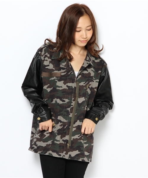 WEGO（ウィゴー）の「WEGO/フェイクレザースリーブF2ジャケット（ミリタリージャケット・レディース・カーキ/その他1・FREE）」の6枚目の写真