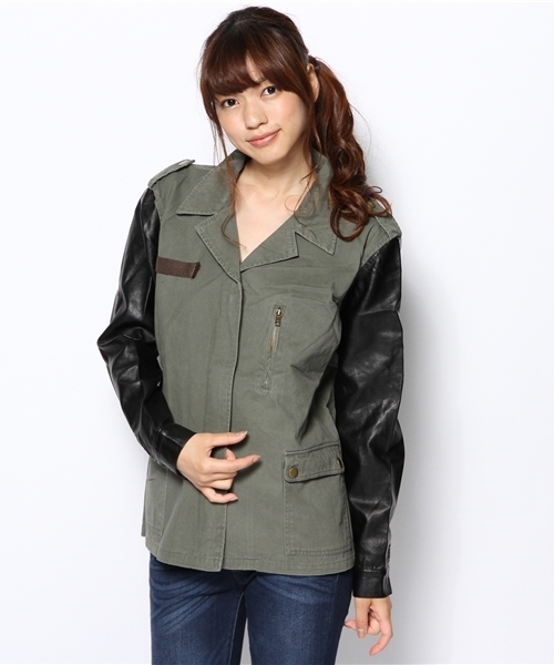 WEGO（ウィゴー）の「WEGO/フェイクレザースリーブF2ジャケット（ミリタリージャケット・レディース・カーキ/その他1・FREE）」の13枚目の写真