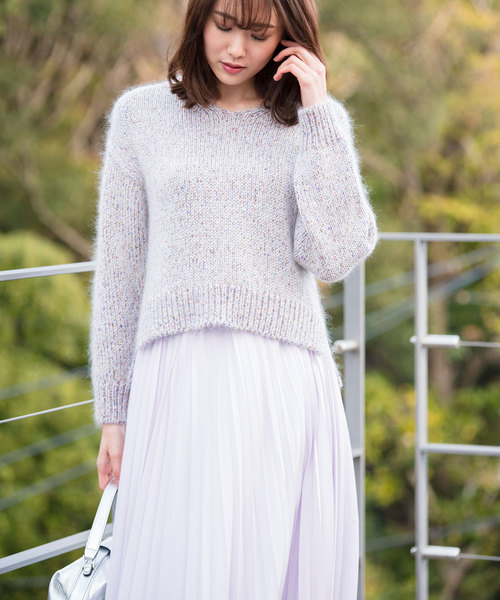 セール トップス コットンモヘヤローゲージニットプルオーバー