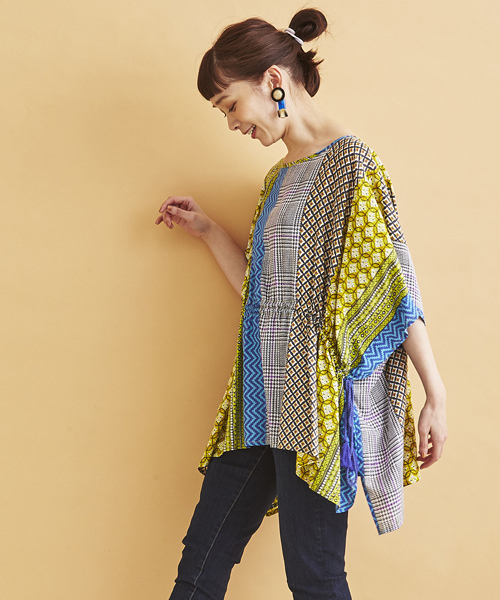 マルチパターン ストライプ PRINT・PONCHO BLOUSE マルチパターン ストライプ PRINT・PONCHO BLOUSE