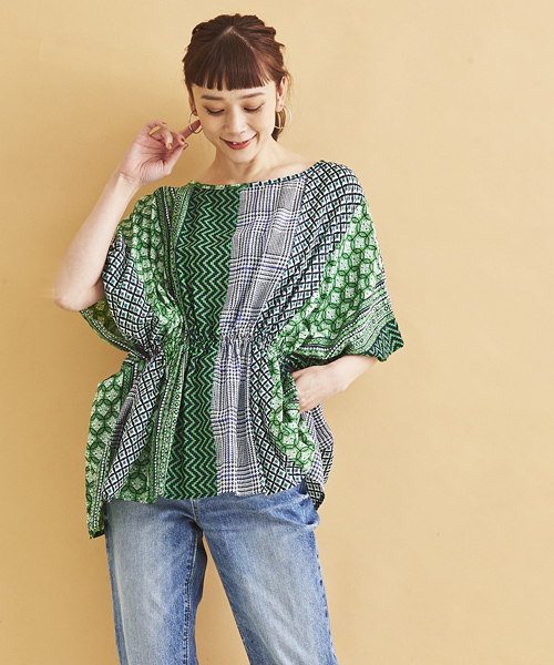 マルチパターン ストライプ PRINT・PONCHO BLOUSE マルチパターン ストライプ PRINT・PONCHO BLOUSE