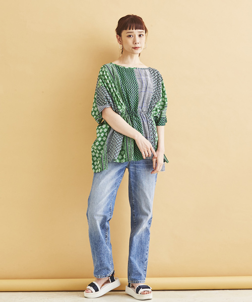 マルチパターン ストライプ PRINT・PONCHO BLOUSE マルチパターン ストライプ PRINT・PONCHO BLOUSE