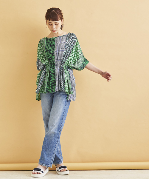 マルチパターン ストライプ PRINT・PONCHO BLOUSE マルチパターン ストライプ PRINT・PONCHO BLOUSE