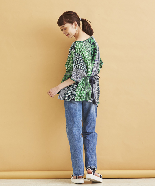 マルチパターン ストライプ PRINT・PONCHO BLOUSE マルチパターン ストライプ PRINT・PONCHO BLOUSE