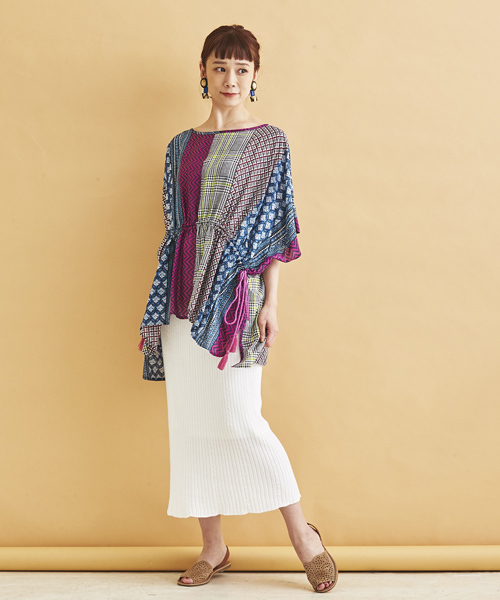 マルチパターン ストライプ PRINT・PONCHO BLOUSE マルチパターン ストライプ PRINT・PONCHO BLOUSE