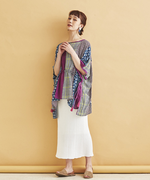 マルチパターン ストライプ PRINT・PONCHO BLOUSE マルチパターン ストライプ PRINT・PONCHO BLOUSE