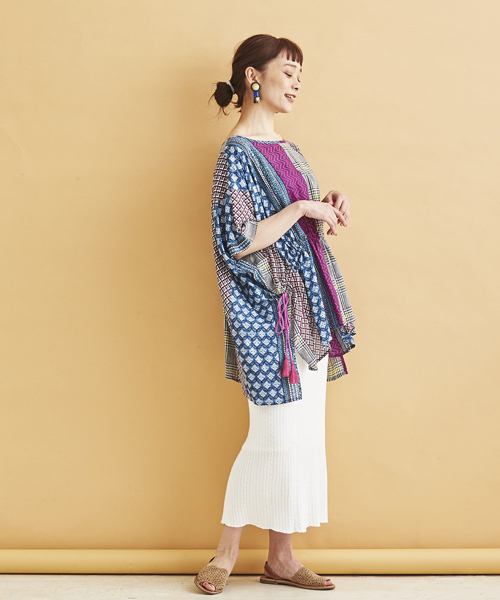 マルチパターン ストライプ PRINT・PONCHO BLOUSE マルチパターン ストライプ PRINT・PONCHO BLOUSE