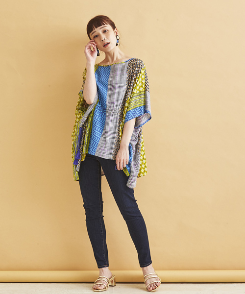 マルチパターン ストライプ PRINT・PONCHO BLOUSE マルチパターン ストライプ PRINT・PONCHO BLOUSE