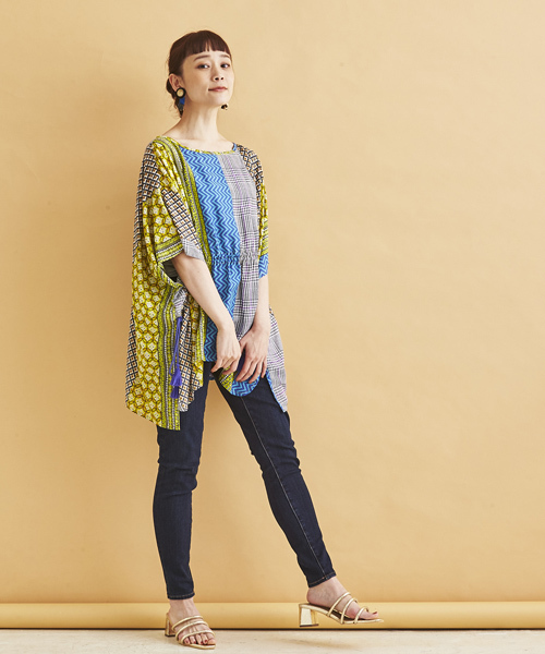 マルチパターン ストライプ PRINT・PONCHO BLOUSE マルチパターン ストライプ PRINT・PONCHO BLOUSE