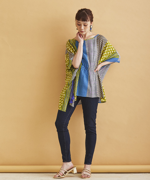 マルチパターン ストライプ PRINT・PONCHO BLOUSE マルチパターン ストライプ PRINT・PONCHO BLOUSE