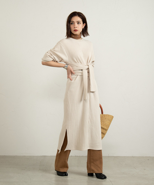 WEGO(ウィゴー)の「WEGO VINTAGE/ワッフルリボンベルトワンピース(ワンピース・レディース・ライトブラウン/ナチュラル・FREE)」の2枚目の写真