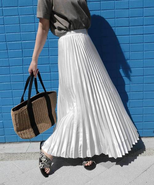 【即完売品】FR2golf プリーツスカート ホワイト 洗える】ひらりとゆれる 上品プリーツスカート（マキシ・ロング