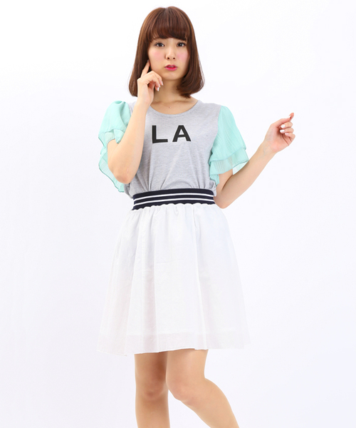 WEGO（ウィゴー）の「WEGO/ラインリブフレアスカート（スカート・レディース・ホワイト/グリーン/ネイビー/ライトイエロー・FREE）」の2枚目の写真