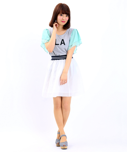 WEGO（ウィゴー）の「WEGO/ラインリブフレアスカート（スカート・レディース・ホワイト/グリーン/ネイビー/ライトイエロー・FREE）」の5枚目の写真