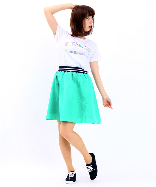 WEGO（ウィゴー）の「WEGO/ラインリブフレアスカート（スカート・レディース・ホワイト/グリーン/ネイビー/ライトイエロー・FREE）」の6枚目の写真