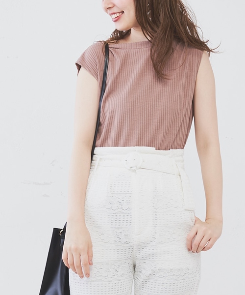 natural couture（ナチュラルクチュール）の「ＰＰ便利なリブテレコノースリ（タンクトップ・レディース・ブラウン/ブラック/アイボリー/ベージュ/ラベンダー/カーキ・FREE）」の5枚目の写真