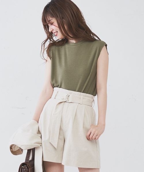 natural couture（ナチュラルクチュール）の「ＰＰ便利なリブテレコノースリ（タンクトップ・レディース・ブラウン/ブラック/アイボリー/ベージュ/ラベンダー/カーキ・FREE）」の6枚目の写真