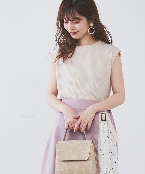 natural couture（ナチュラルクチュール）の「ＰＰ便利なリブテレコノースリ（タンクトップ・レディース・ブラウン/ブラック/アイボリー/ベージュ/ラベンダー/カーキ・FREE）」の2枚目の写真