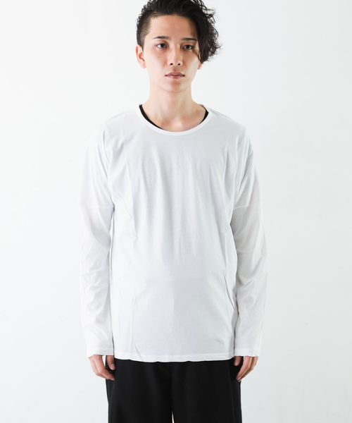 KAZUYUKI KUMAGAI ATTACHMENT(カズユキクマガイアタッチメント)の「40/-フレスカハイケージ天竺 クルーネックドルマンL/S(Tシャツ/カットソー・メンズ・ホワイト/ライトブルー/ブラック/オフホワイト/ライトベージュ・1/2/3)」の1枚目の写真