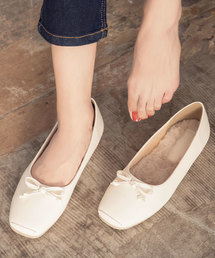 KOBE LETTUCE | スクエアトゥインナーファーリボンバレエパンプス(パンプス)