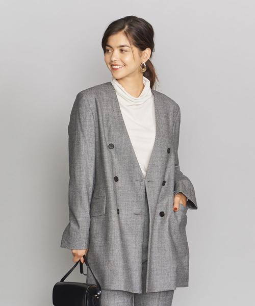 BEAUTY&YOUTH UNITED ARROWS(ビューティーアンドユースユナイテッドアローズ)の「BY ハウンドトゥースダブルノーカラージャケットо(ノーカラージャケット・レディース・その他1・MEDIUM/SMALL)」の4枚目の写真