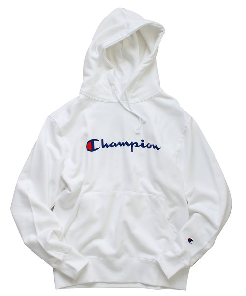 Champion（チャンピオン）の「裏毛プリントパーカー C3-Q102（パーカー・メンズ・ネイビー/イエロー/レッド/グレー/ホワイト/ブラック・MEDIUM/LARGE/X-LARGE）」の2枚目の写真