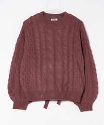 ケーブル編みバックリボンボリュームスリーブケーブルニットセーター