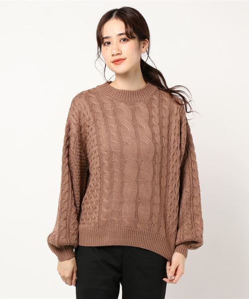 STYLEBLOCK(スタイルブロック)の「ケーブル編みバックリボンボリュームスリーブケーブルニットセーター(ニット/セーター・レディース・ブラック/ブラウン系その他/ベージュ系その他/ピンク系その他/オフホワイト・M)」の9枚目の写真