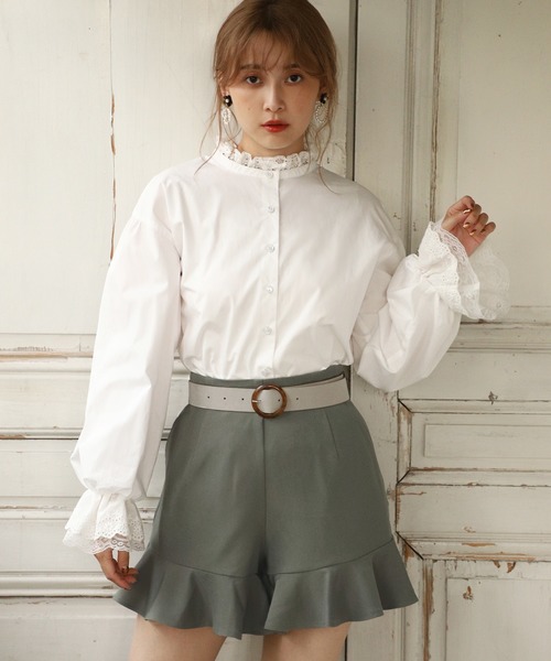 one after another NICE CLAUP（ワンアフターアナザーナイスクラップ）の「プチハイ袖フリルブラウス（シャツ/ブラウス・レディース・オフホワイト/モカ/ベージュ・FREE）」の17枚目の写真