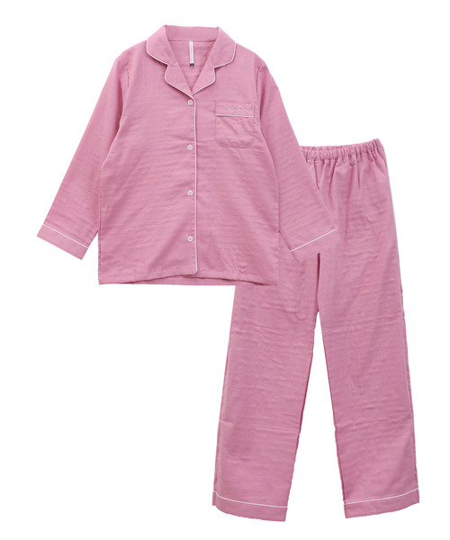 blooming FLORA(ブルーミングフローラ)の「【 ダブルガーゼ 綿100% 】 シャツパジャマ セットアップ(ルームウェア/パジャマ・レディース・ピンク/ブルー/ラベンダー・MEDIUM/LARGE)」の3枚目の写真