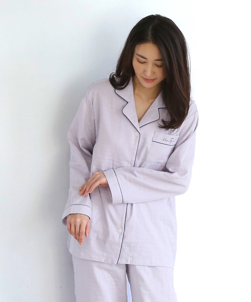 blooming FLORA(ブルーミングフローラ)の「【 ダブルガーゼ 綿100% 】 シャツパジャマ セットアップ(ルームウェア/パジャマ・レディース・ピンク/ブルー/ラベンダー・MEDIUM/LARGE)」の6枚目の写真