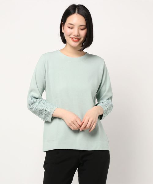 BELLUNA PLUS(ベルーナ)の「袖レースデザインニットプルオーバー(ニット/セーター・レディース・ネイビー/ピンク/ブルー/セージグリーン・MEDIUM/LARGE/X-LARGE)」の13枚目の写真