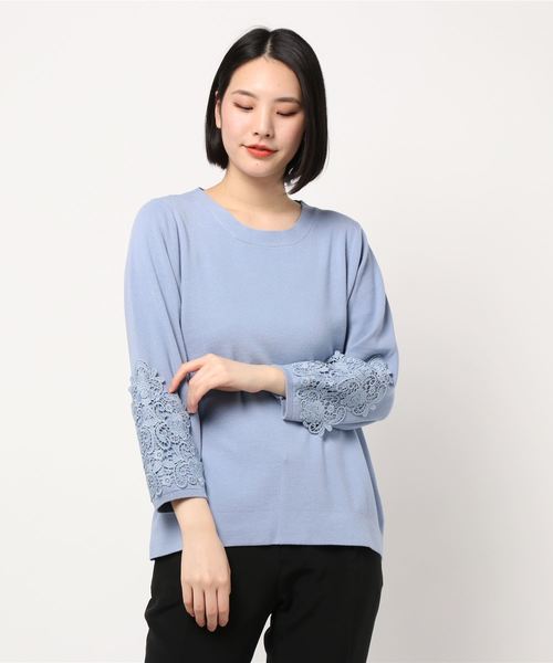 BELLUNA PLUS(ベルーナ)の「袖レースデザインニットプルオーバー(ニット/セーター・レディース・ネイビー/ピンク/ブルー/セージグリーン・MEDIUM/LARGE/X-LARGE)」の15枚目の写真