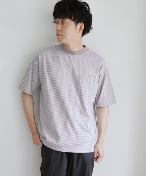 URBAN RESEARCH DOORS(アーバンリサーチドアーズ)の「『UR TECH』ミジンボーダー Tシャツ(Tシャツ/カットソー・メンズ・ブラック/ベージュ/パープル/ブルー・40/38)」の1枚目の写真