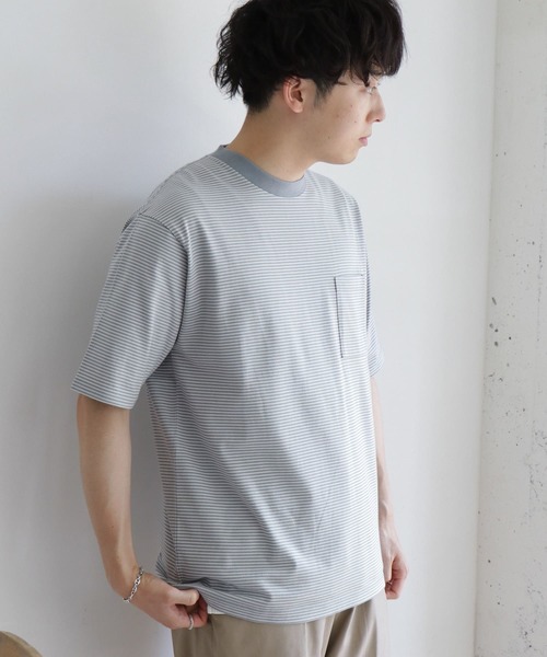 URBAN RESEARCH DOORS(アーバンリサーチドアーズ)の「『UR TECH』ミジンボーダー Tシャツ(Tシャツ/カットソー・メンズ・ブラック/ベージュ/パープル/ブルー・40/38)」の4枚目の写真