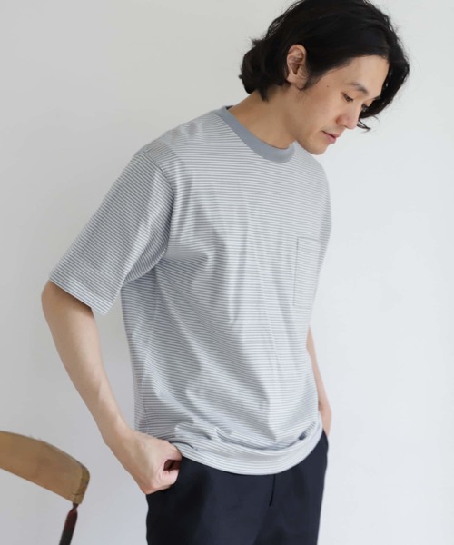 URBAN RESEARCH DOORS(アーバンリサーチドアーズ)の「『UR TECH』ミジンボーダー Tシャツ(Tシャツ/カットソー・メンズ・ブラック/ベージュ/パープル/ブルー・40/38)」の19枚目の写真