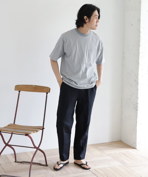 URBAN RESEARCH DOORS(アーバンリサーチドアーズ)の「『UR TECH』ミジンボーダー Tシャツ(Tシャツ/カットソー・メンズ・ブラック/ベージュ/パープル/ブルー・40/38)」の8枚目の写真